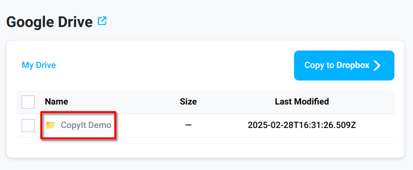 Google Drive destination folder