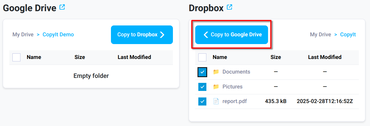 Copy to Google Drive button