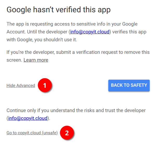 Google Drive verify consent
