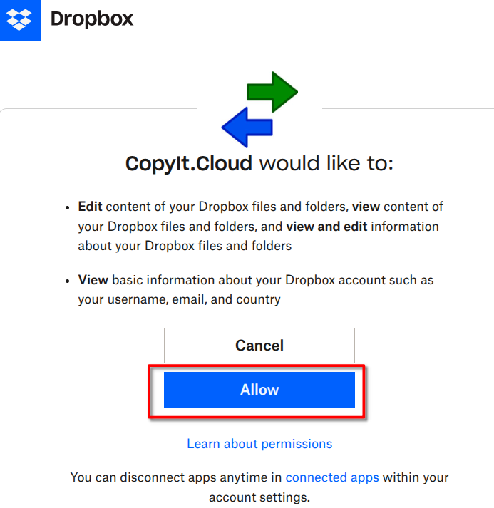 Dropbox permissions