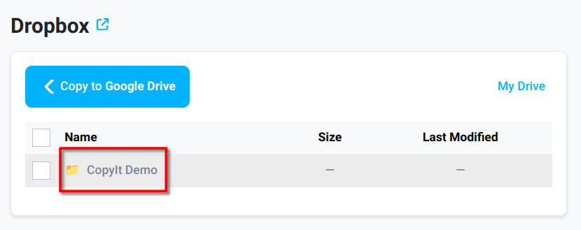 Dropbox destination folder