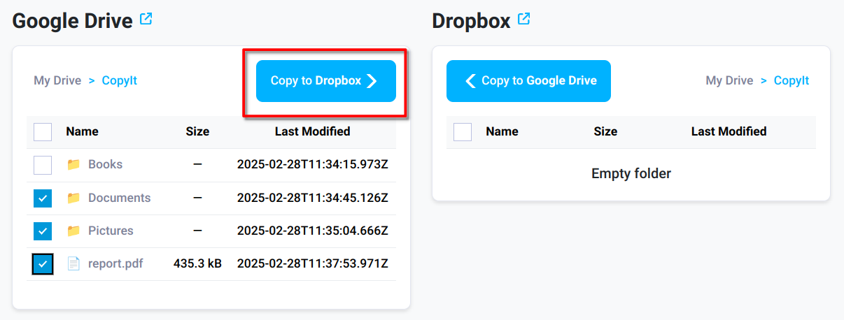 Copy to Dropbox button